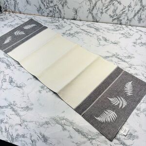 Gray and Cream Cloth Runner with Leaf Design